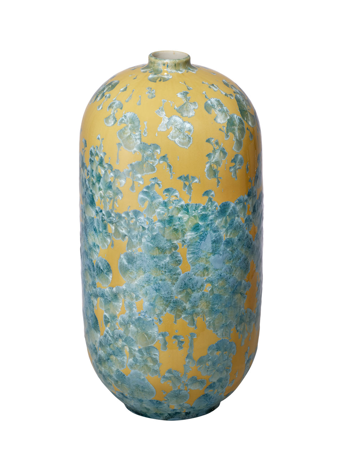 Crystalline vase neon yellow-turquoise