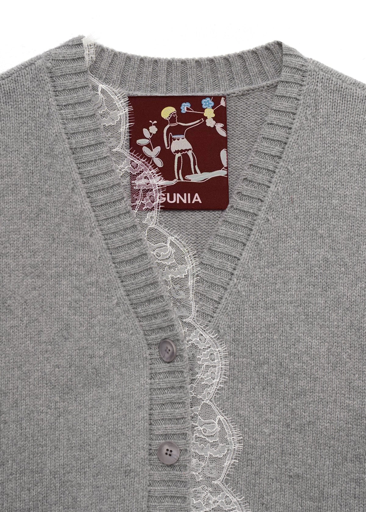 Lace-trimmed Cardigan - Grey