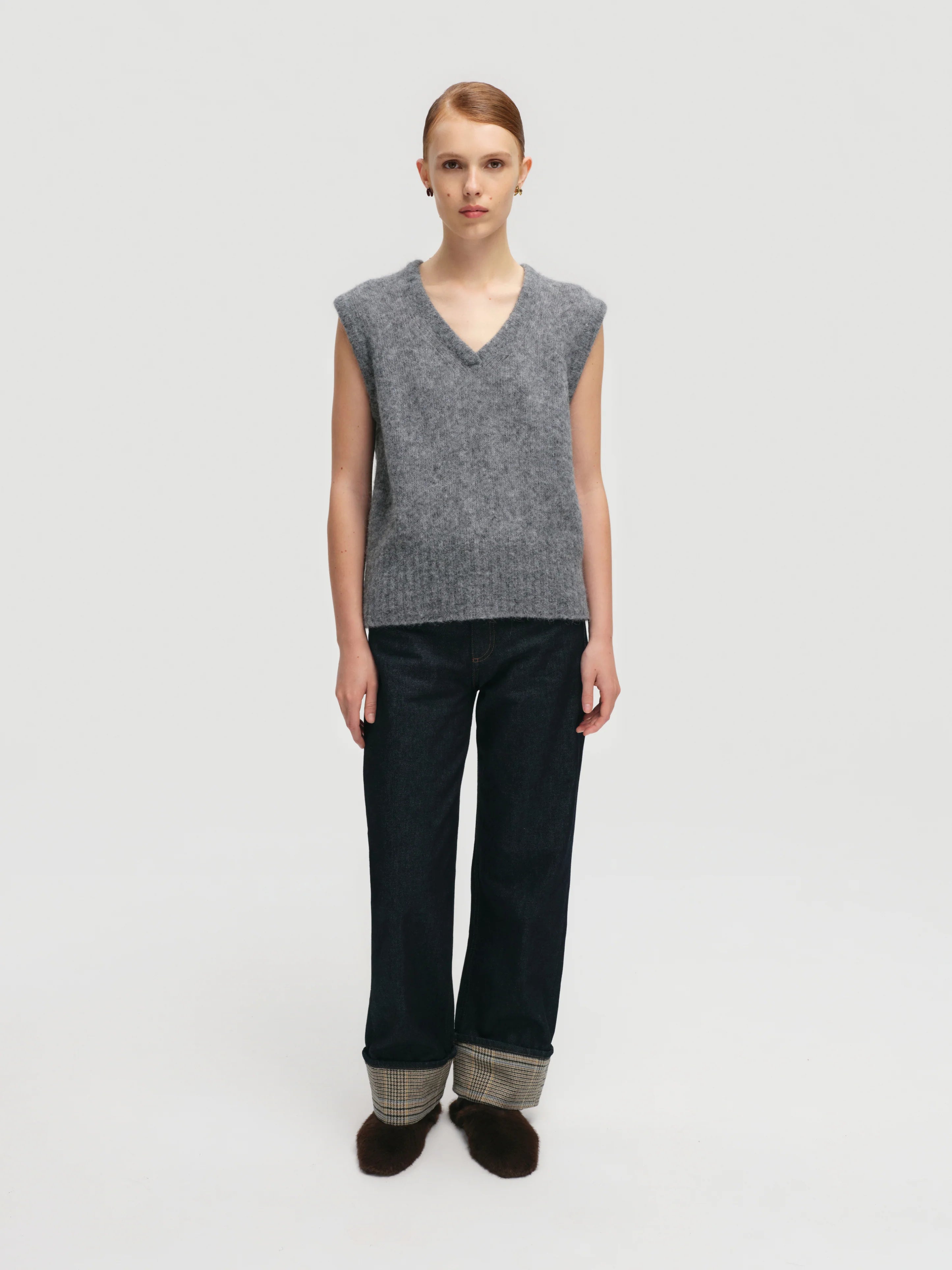 Lace-trimmed Vest - Grey