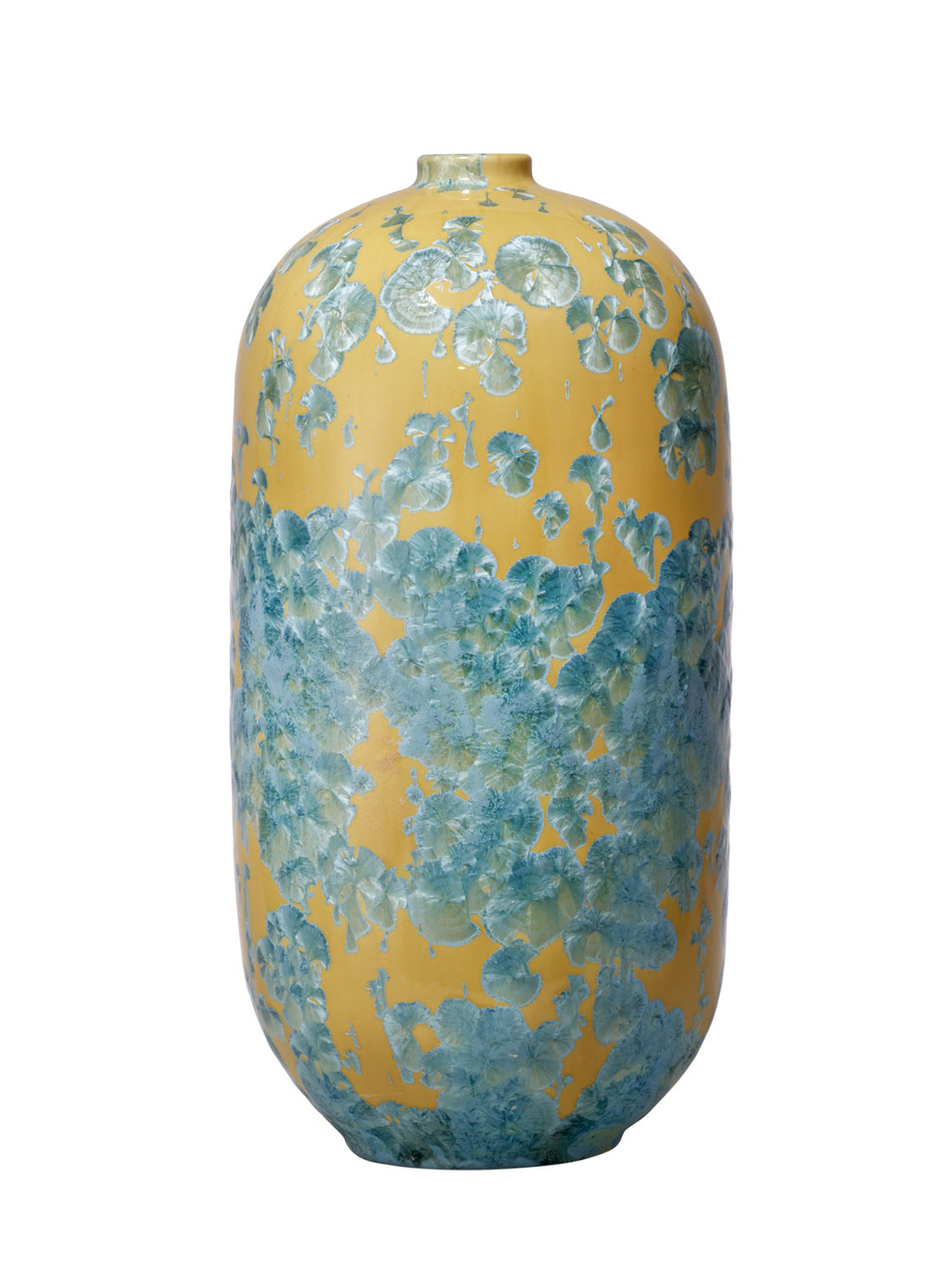 Crystalline vase neon yellow-turquoise