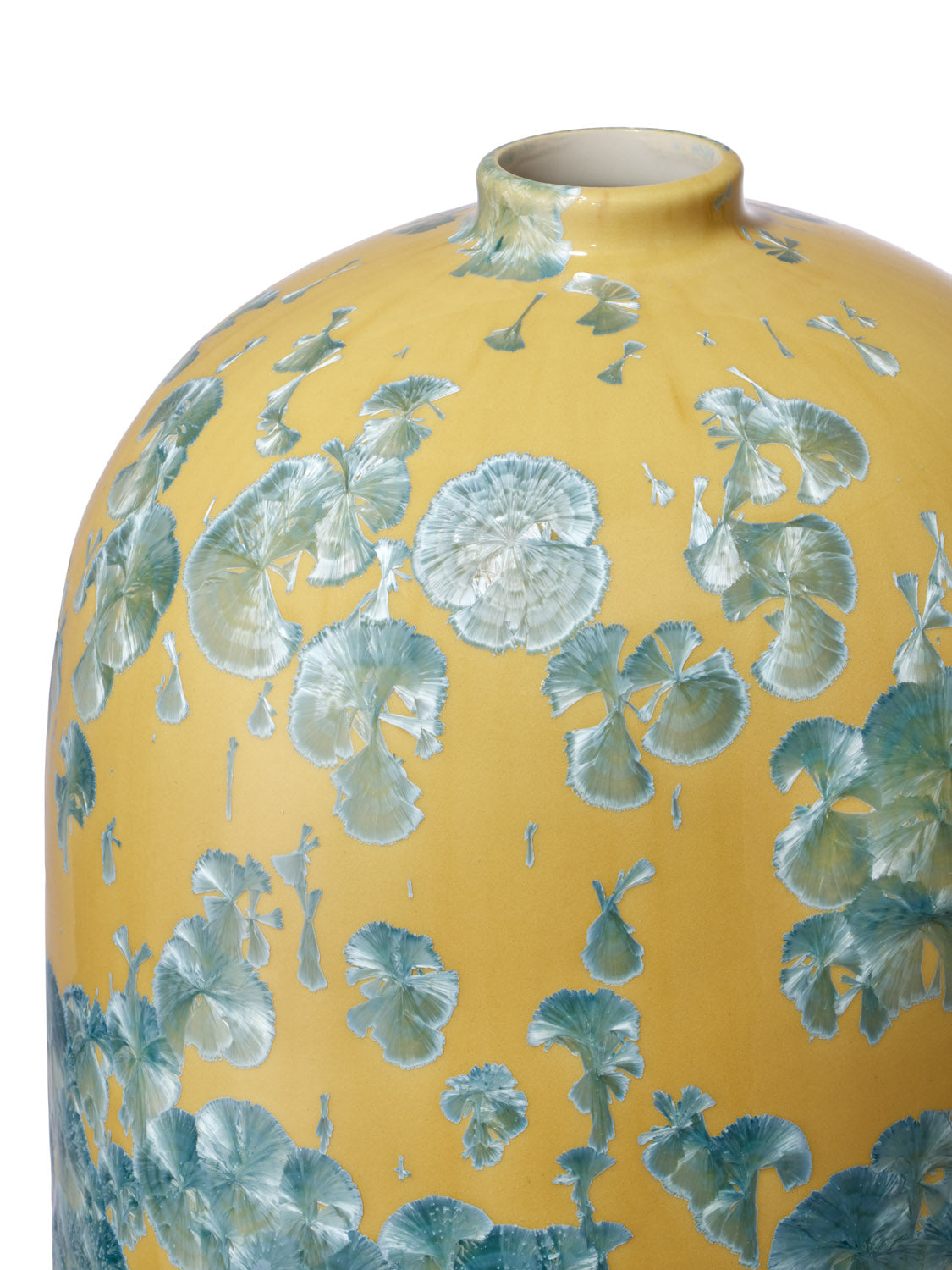 Crystalline vase neon yellow-turquoise